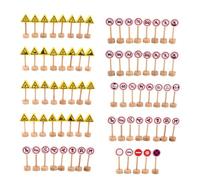 minkissy 50 Piezas de Tráfico de Madera para Jardín de Infancia Juguetes Educativos para Reconocimiento Vial y Desarrollo Motriz Infantil