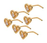 minkissy 6 Piercings Para La Nariz Con Forma De Corazón Y Gancho Torcido Estilo Africano Para Halloween Aro Para La Nariz Sacacorchos Corazón Dorado
