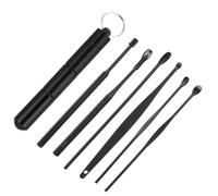 minkissy 6piezas Kit De Limpieza De Cera De Oído Herramientas Inoxidable Para Eliminación De Cerumen Juego Portátil Para Uso Diario y Para Adultos Color Negro