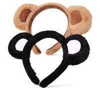 minkissy Accesorio Creativo y Divertido para Fiestas de Halloween y Navidad Elásticas 2 Diademas Orejas de Oso Tridimensionales de Peluche para Disfraz