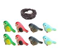 minkissy Adorno de Resina para Casa de Muñecas Nido y 12 Piezas de Pájaros Miniatura Giratorios en Colores Café, Verde, Rojo y Azul, Huevos Decorativos para Jardín y Paisajismo