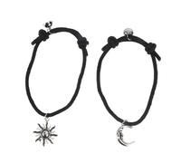 minkissy Ajustable Para Parejas Brazalete Trenzado De Cuerda Diseño Creativo Con Colgante De Estrella y Luna Accesorio De Moda Negro Para Regalar Enamorados