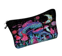 minkissy Bolsa de Maquillaje Portátil Diseño de Hongo y Ciclo Lunar, Cierre Seguro, Material Poliéster y Esponja, Adecuado para Turismo y Almacenamiento de Artículos Pequeños