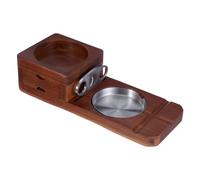 minkissy Cenicero de Madera con Cajón Integrado Bandeja para Vaso de Whisky y Soporte para Cigarros Diseño Refinado y Funcional Accesorio Portátil para Reuniones y Fiestas