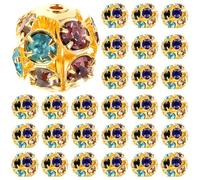 minkissy Cuentas Sueltas de 10mm para Hacer Pulseras, Espaciadores con Gemas Incrustados Color Dorado Brillante, 90 Piezas para Manualidades y Fabricación de Joyas