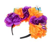 minkissy Diadema Color Catrina Diadema Floral Tocado De Catrina Diadema Con De Flores Mexicanas Diadema Catrina Diadema Con Velo De Tela De Seda Orange