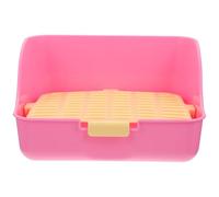 minkissy Inodoro para Mascotas Pequeños en Esquina, Caja de Arena para Entrenamiento de Conejos y Cobayas, Plástico Resistente, Tamaño Mediano, Color Rosa, Base Filtrante Color