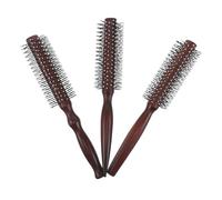 minkissy Juego 3 Cepillos de Peinar para Cabello Grueso y Rizado, Cepillo Redondo Voluminizador Mango de Madera Marrón Rojizo, Herramienta para Rizos y Flequillo, Adecuado para