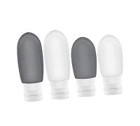 minkissy Juego de 4 Recipientes de Viaje de Silicona Botellas Vacías de 60 Ml Y 90 Ml en Forma de Corazón Color Y Gris para Guardar Maquillaje Champú Y Loción