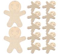 minkissy Kit de 12 Adornos de Madera para Punto de Cruz Forma de Hombrecito de Jengibre, Material Natural Beige, Diseño Creativo para Manualidades y Decoración del Hogar