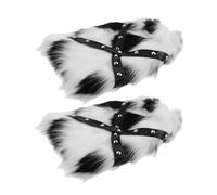 minkissy Leg Warmers Furry Cow Print Punk Style Studded Faux Fur Cozy Winter Accessories For Women Outdoor Events Music Festivals