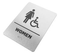 minkissy Letrero de Baño para Mujeres con Braille, Cartel Metálico Resistente, Señal de Identificación Accesible para Puerta de Sanitario, Accesorio para Baños Públicos E Industriales