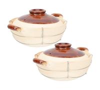 minkissy Olla de Barro Japonesa de 0,5l con Mango Individual, Resistente al Calor, para Cocinar Arroz, Guisos y Sopas, Cacerola para Horno y Uso Doméstico, Juego de 2 Piezas, Color Blanco