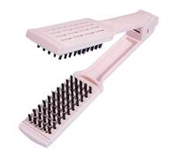 minkissy Peine Alisador en Forma de V Plegable para Mujer, Cepillo Caliente Antiencrespamiento, Compacto para Viaje y Uso en Salón, Herramienta Multifunción para Cabello Liso y Rizado Rosa