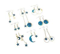 minkissy Pendientes Asimétricos Colgantes de Planeta para Mujer, Aleación de Zinc, Estilo Océano Azul, 8 Pares, Joyería de Moda para Citas y Festivales