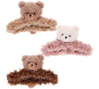 minkissy Pinzas Cabello de Peluche Diseño de Oso de Dibujos Animados, 3 Piezas en Colores Miel, Café Leche y Rosa, Accesorio Ligero y Cómodo para Mujer y Niñas, Uso Diario y Fiesta