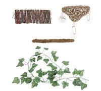 minkissy Puente para Escalar de Madera para Reptiles, Hamaca Triangular de Cuerda, Enredaderas de Musgo Decorativas, Juego de 4 Piezas para Terrarios, Accesorios para Tanque de Reptiles