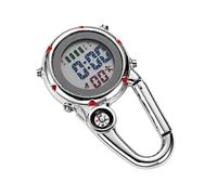 minkissy Reloj Colgante Multifuncional Clip Mosquetón, Acero Inoxidable y Vidrio, Resistente Al Agua, Brújula y Luz Nocturna para Actividades Al Aire Libre, Un Tamaño Compacto Color Rojo