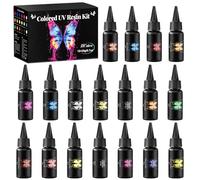 Minlebao Kit de resina UV de 18 colores, resina epoxi transparente de curado rápido para hacer joyas, manualidades, arte de uñas, alta dureza y seguridad (20 g cada uno)