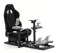 Minneer Cockpit Ajustable de de Carreras con Asiento Negro Compatible con Logitech// X56/X52/G29///T248/TX Sim Gaming, Soporte de Volante No Incluido, Pedales, Freno de