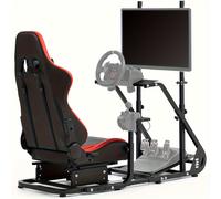 Minneer Simulador de Carreras con de Cockpit, Soporte para Monitor, Montura de Cambios, Asiento Compatible con G29 FANTEC T3PA TGT, Altura Ajustable, Volante y Pedales No Incluidos