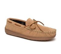 Minnetonka Plaid Lined Hardsole - Moccasin Slippers for Men Made with Suede Upper, Rubber Sole, Plush Interior, Fleece Lining, Rawhide Lace, and Traditional Moccasin Design, 12 M Cinnamon