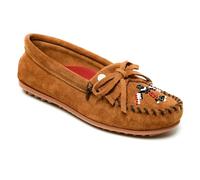 Minnetonka Thunderbird "Animikii" - Mocasines para mujer con una silueta clásica de mocasín de cuero, plantilla acolchada y diseño de mocasín con cuentas, Marrón, 38 EU