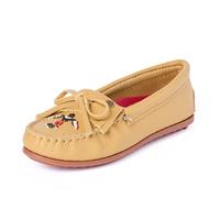 Minnetonka Thunderbird "Animikii" - Mocasines para mujer con una silueta clásica de mocasín de cuero, plantilla acolchada y diseño de mocasín con cuentas, Natural, 8.5
