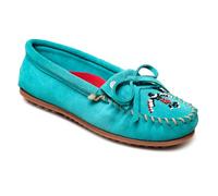 Minnetonka Thunderbird "Animikii" - Mocasines para mujer con una silueta clásica de mocasín de cuero, plantilla acolchada y diseño de mocasín con cuentas, Turquesa, 38 EU