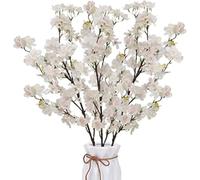 Minnhua 3pcs Flores Artificiales Decoracion Blancas Rosa Rama de Flor de Cerezo Artificial Pequeñas Flores de Seda para Exterior Interior Jarrones Hogar Boda Fiesta Bautizo Jardinera Patico