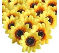 Minnhua 50pcs Cabeza Girasoles Artificiales Pequeños 8cm Girasoles Falsos Cabeza de Flores Artificiales de Tela Margaritas Amarillas para Boda Partido Decoración Ropa Bautizo Fiesta Manualidades