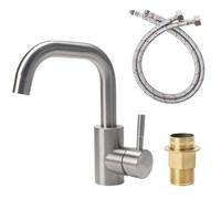 Minnhua Grifo Lavabo/Cocina 360°Giratorio Acero Inoxidable 304 Cepillado | Mezclador Monomando de Baño Alto Grifo de Baño con Altura 140MM Agua Fria y Caliente con 60CM Manguera Cromado para Cocina