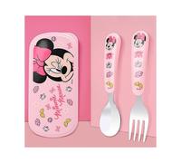 (minnie)Disney Mickey Fork Spoon Set Anime Stainless Steel Cutlery for Kids Portable Feeding Utensils Cartoon Tableware Set for Travel