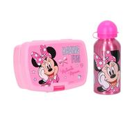 Minnie Disney Mouse Fiambrera con botella - Juego de fiambrera infantil, 2 piezas, color rosa, ideal para la escuela, guardería y excursiones