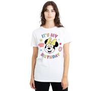 Minnie Disney Mouse It's My Birthday Camiseta de Mujer, Blanco, L