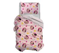 Minnie Mickey - Juego de Funda nórdica Individual de algodón, Rosa, Funda nórdica de 155 x 200 cm, Funda de Almohada de 50 x 80 cm, diseño de Disney, 100% algodón, Producto Oficial