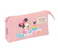 MINNIE MOUSE BABY - Portatodo Triple, Estuche Infantil, Estuche Niño, Ideal para Niños en Edad Escolar, Cómodo y Versátil, Calidad y Resistencia, 22x3x12 cm