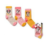 Minnie Mouse - Calcetines de algodón para niñas, 3 pares, paquete múltiple, calcetines de media pantorrilla para niños, adecuados para niñas de 0 a 12 años, EU 19-22, 1-12 Years
