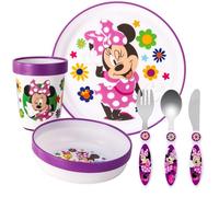 Minnie Mouse Kids - Juego de vajilla reutilizable de 6 piezas, plato/cuenco/taza/cuchillo/tenedor/cuchara, vajilla para niños