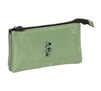 MINNIE MOUSE Mint Shadow - Portatodo Triple, Estuche Infantil, Estuche Niño, Ideal para Niños de 5 a 14 Años, Cómodo y Versátil, Calidad y Resistencia, 22x3x12 cm, Color Verde militar
