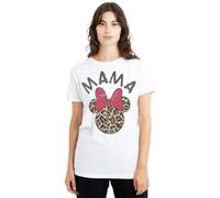 Minnie Mouse Mother's Day Leopard Print Mama Ladies T Shirt, White Camiseta, Blanco, S para Mujer