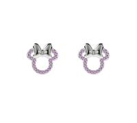 Disney Pendientes de tuerca Minnie Mouse chapados en plata con piedra rosa para niñas
