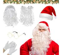 Mino Plus Juego de pelucas y barba de Santa,Peluca y Gorro y Barba Papa Noel Adulto,Gafas,guantes,Perfectos para Fiestas de Cosplay Navideñas (B)