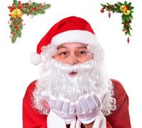 Mino Plus Juego de pelucas y barba de Santa,Peluca y Gorro y Barba Papa Noel Adulto,Perfectos para Fiestas de Cosplay Navideñas (A)