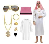 Mino Plus Vestido de Jeque Adulto,Conjunto de Disfraz jeque,Disfraz Jeque Arabe Con Pañuelo En La Cabeza,Arabian Costume Hombre,Adecuado para El Carnaval, Fiesta, Cosplay (A, XL)