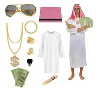 Mino Plus Vestido de Jeque Adulto,Conjunto de Disfraz jeque,Disfraz Jeque Arabe Con Pañuelo En La Cabeza,Arabian Costume Hombre,Adecuado para El Carnaval, Fiesta, Cosplay (B, XXL)