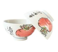 Mino ware FTC201 - Juego de 2 cuencos de arroz con patrón de verduras (2 unidades), fabricado en Japón (importación de Japón) (nabo rojo)