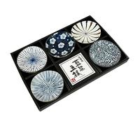 MINO WARE JAPAN Juego de 5 platos pequeños con patrón japonés de teñido índigo, plato de salsa de soja, plato de condimento, platos de aperitivos, con caja de regalo, fabricado en Japón (plato