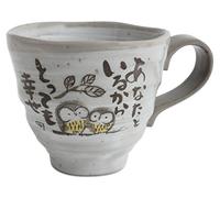 Mino ware KSM104 - Taza de cerámica japonesa Peaceful Time Series con poema Kanji gris, fabricada en Japón (importación de Japón) KSM104 (búho)