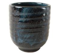 Mino ware - Taza de té de cerámica japonesa Yunomi Chawan Chubby de 10.5 onzas, fabricada en Japón (importación de Japón) MMY002 (azul marino cepillado)